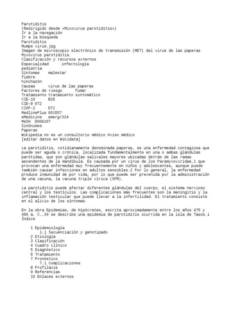 Mixovirus Parotiditis | PDF | Microbiología | Salud pública