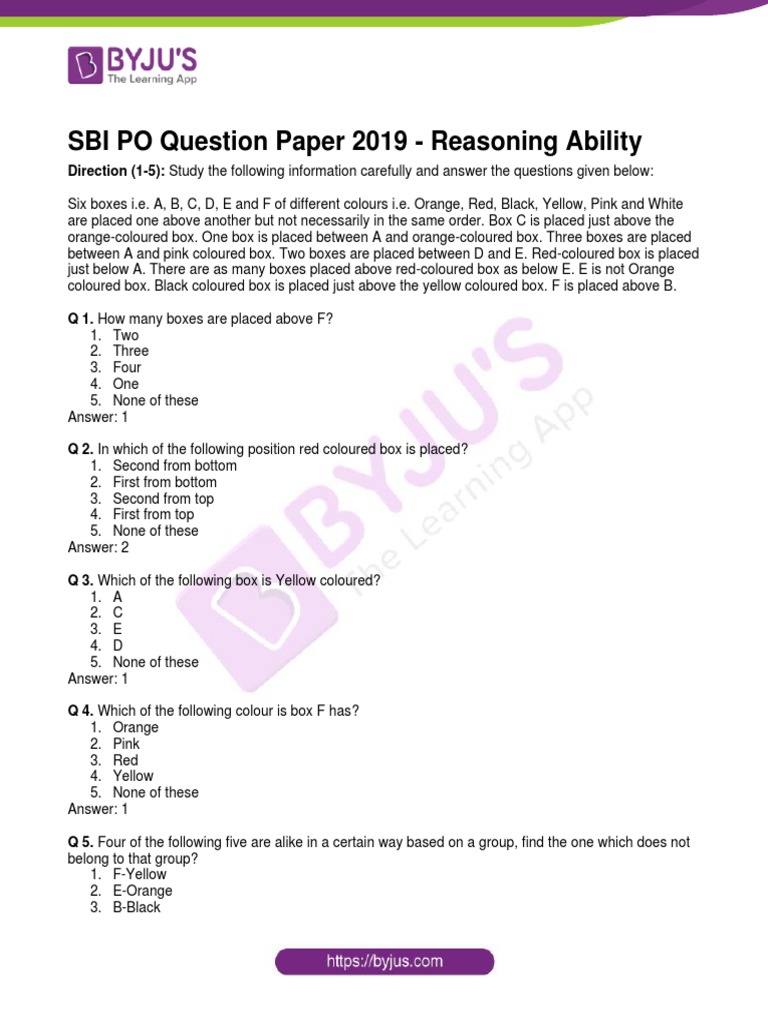SBI PO 2019 Reasoning Ability Paper | PDF | Alphabet | Consonant