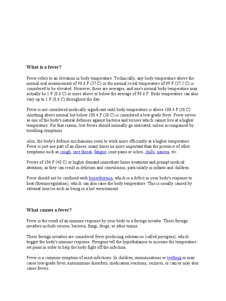 What Is A Fever? Cough Sore Throat Fatigue Chills Nausea PDF Fever
