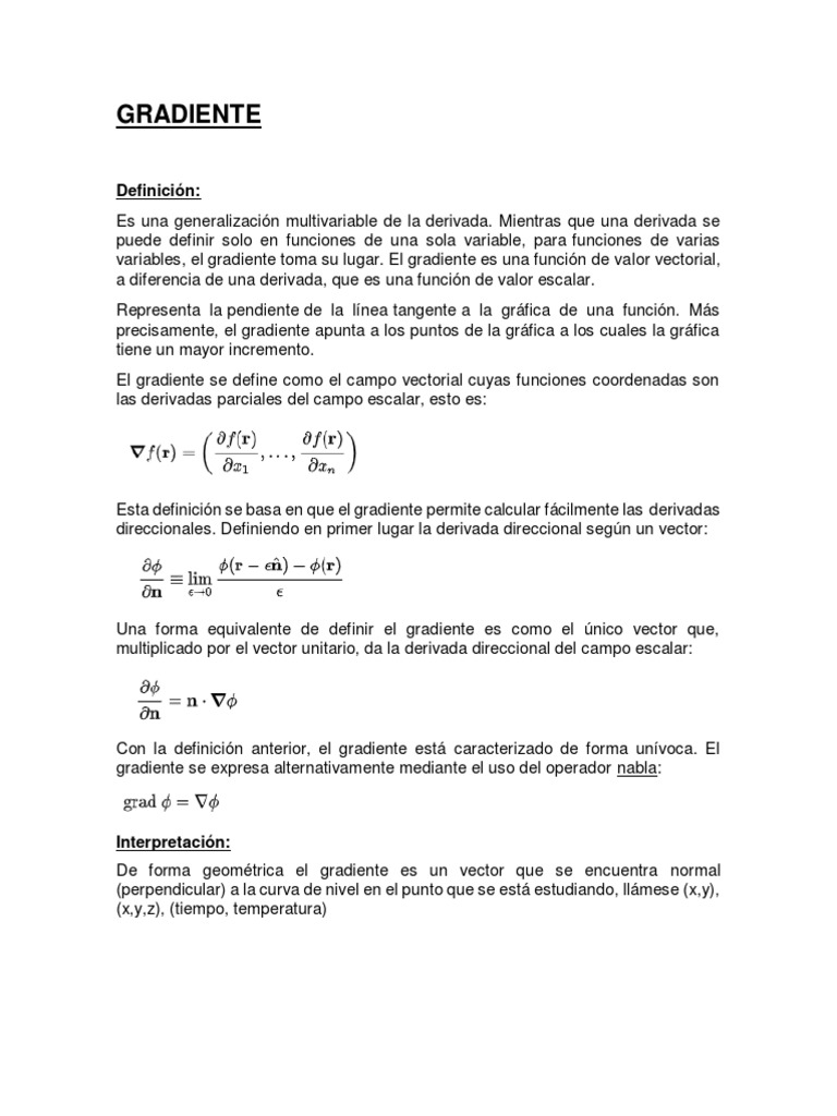 Definición y Propiedades del Gradiente | PDF | Degradado | Divergencia
