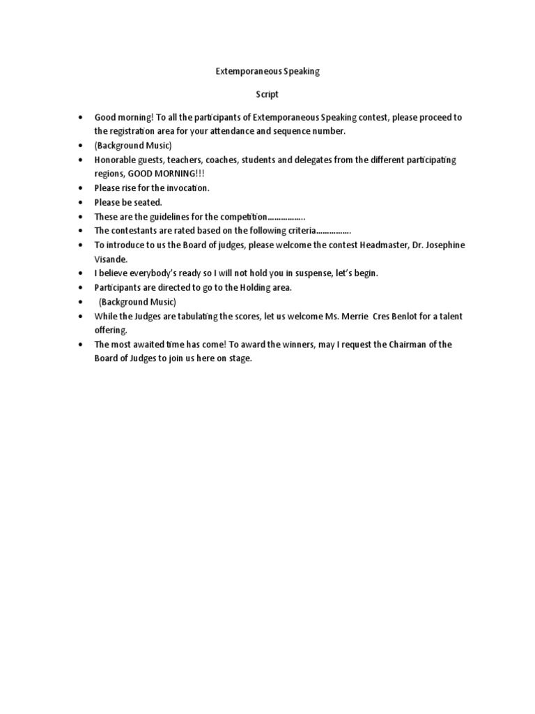 Extemporaneous Speaking Script | PDF