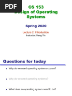 CS 153 Design of Operating Systems: Spring 2020