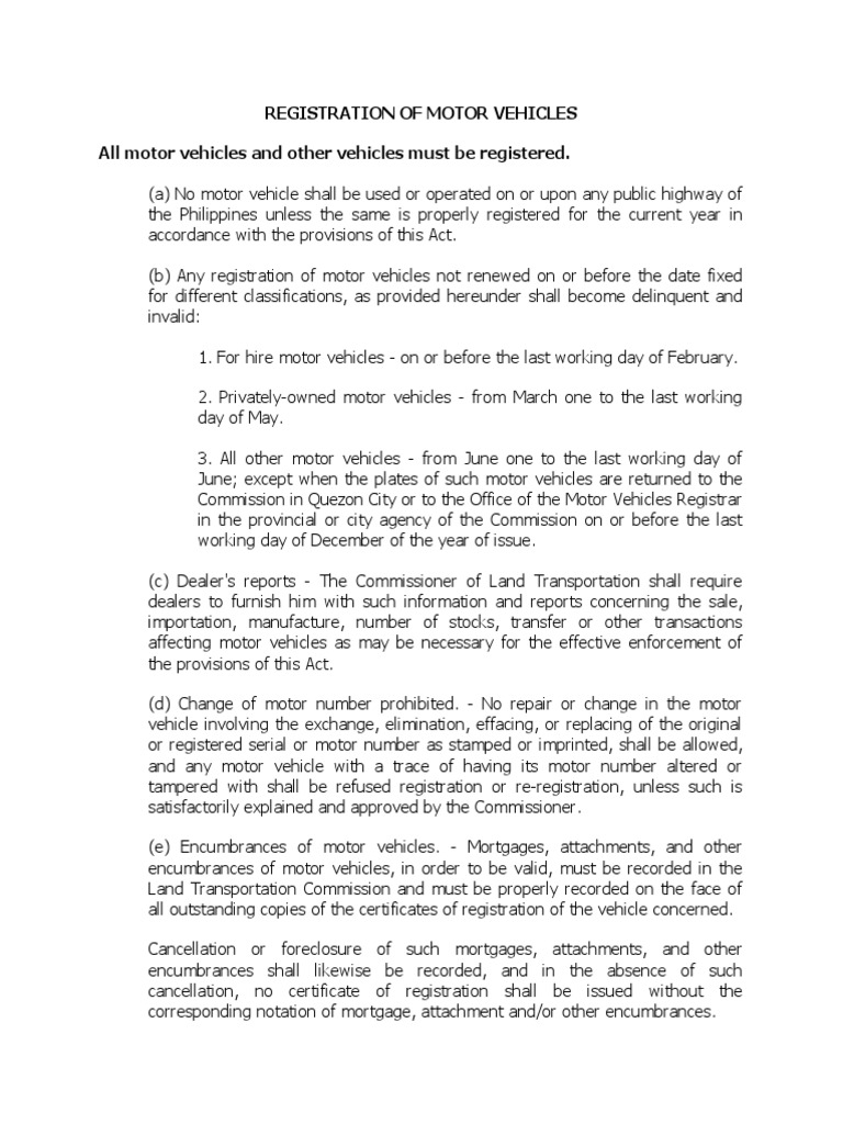Motor Vehicle Registration Requirements | PDF | Vehicles | Transport