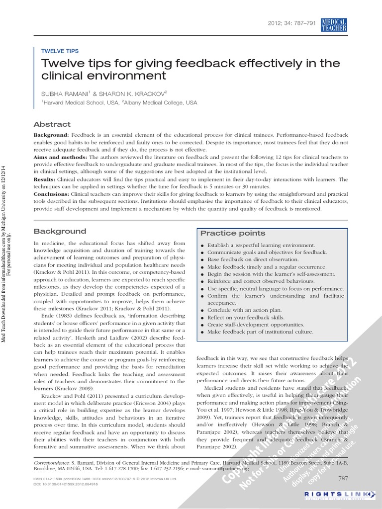 Effective Feedback in Clinical Education | PDF | Medical School | Learning