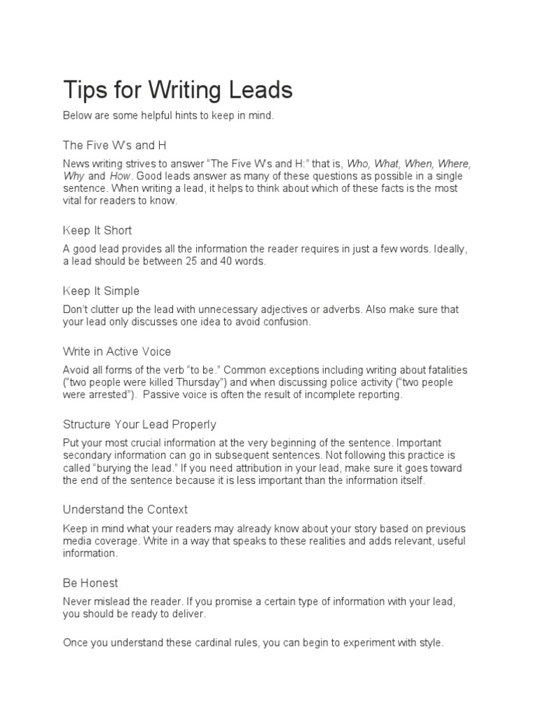 More On Lead  PDF  Public Relations  Information
