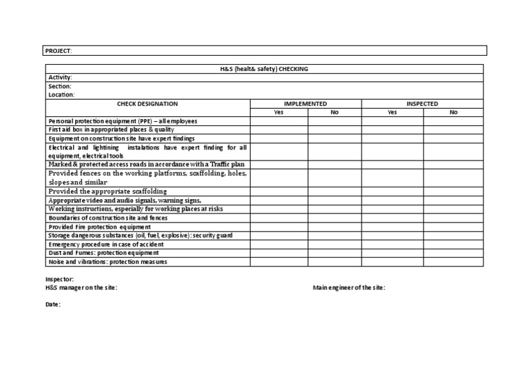 Health & Safety Inspection Checklist | PDF