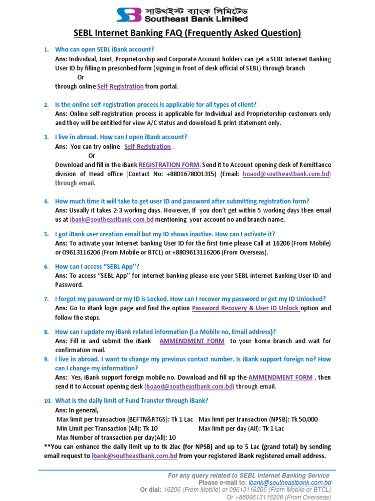 SEBL Internet Banking FAQs Guide | PDF | Online Banking | Banks & Banking