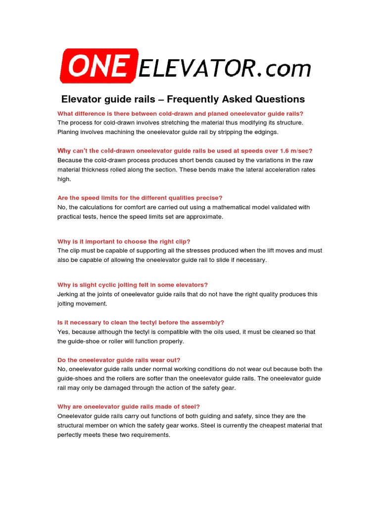 Elevator Guide Rails - Frequently Asked Questions | PDF | Elevator ...