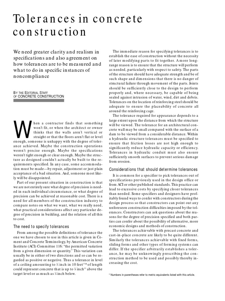 Concrete Construction Article PDF - Tolerances in Concrete Construction ...