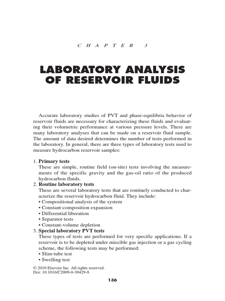 Laboratory Analysis For Reservoir Fluids PDF Petroleum Reservoir