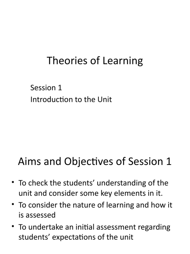 Theories of Learning: Session 1 Introduction To The Unit | PDF | Career ...
