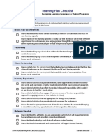 Learning Plan Checklist: Designing Learning Experiences Student Programs Curriculum Connection