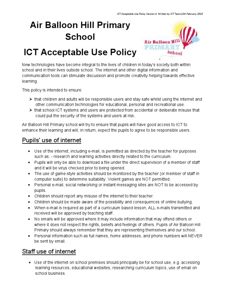 ICT Acceptable Use Policy Overview | PDF | Educational Technology ...