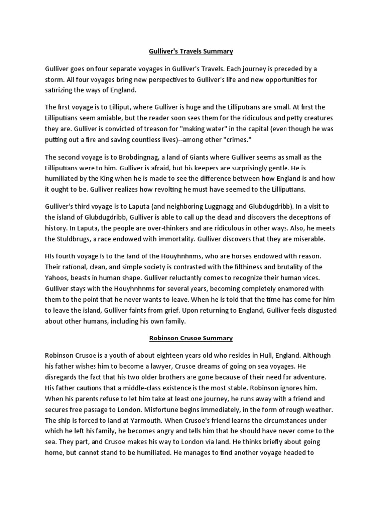 Gulliver's Travels Summary PDF Gulliver's Travels