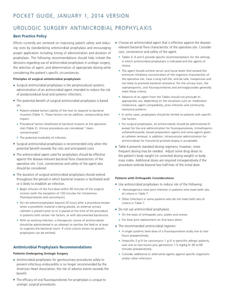 Pocket Guide, January 1, 2014 Version Urologic Surgery Antimicrobial