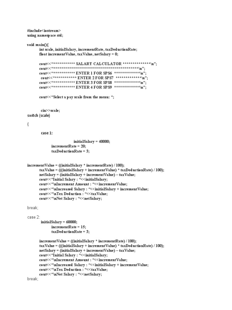 C++ Salary Calculator for SPS Scales | PDF | Object Oriented ...