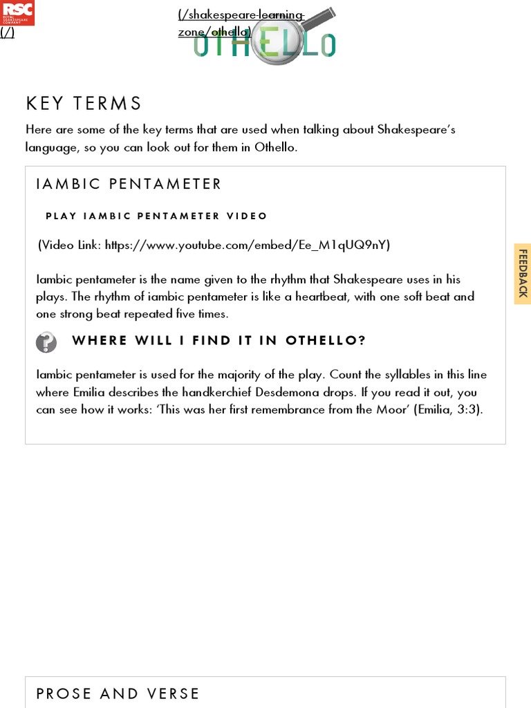 The Language in Othello - Shakespeare Learning Zone | PDF | Othello ...