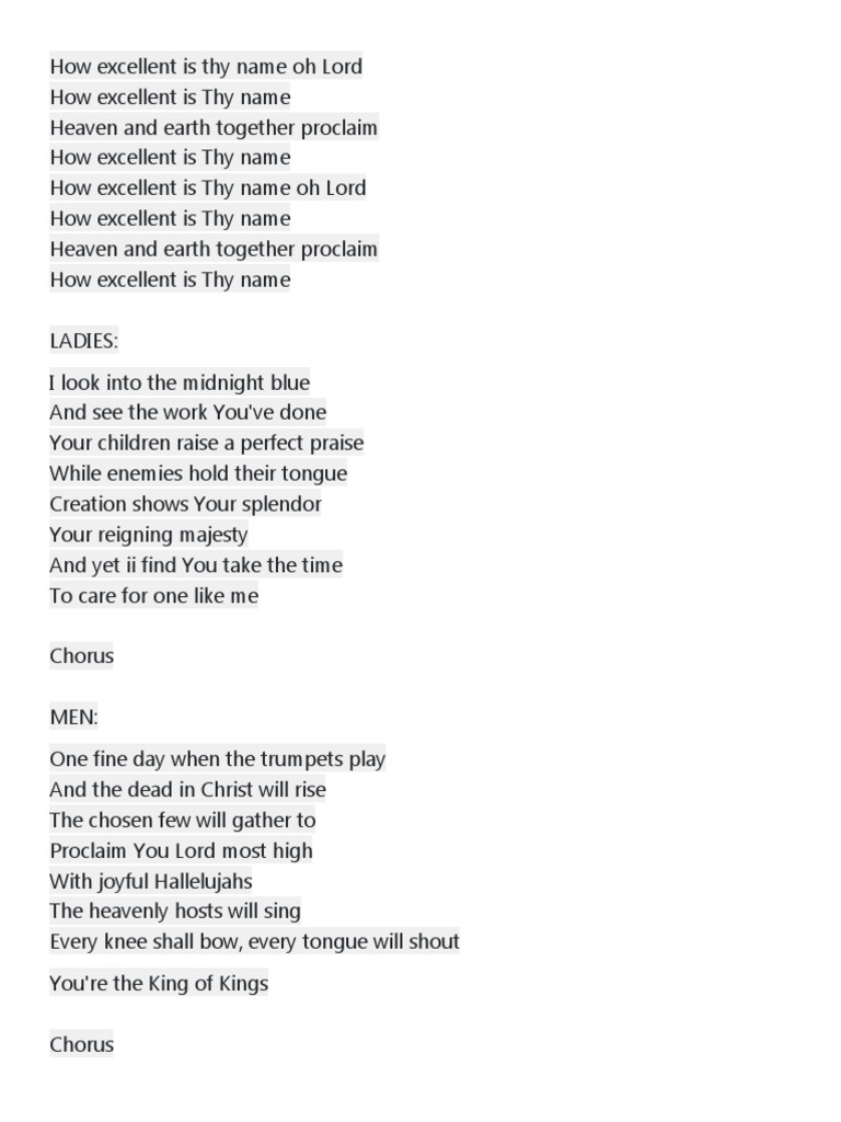 How Excellent Is Thy Name Oh Lord | PDF