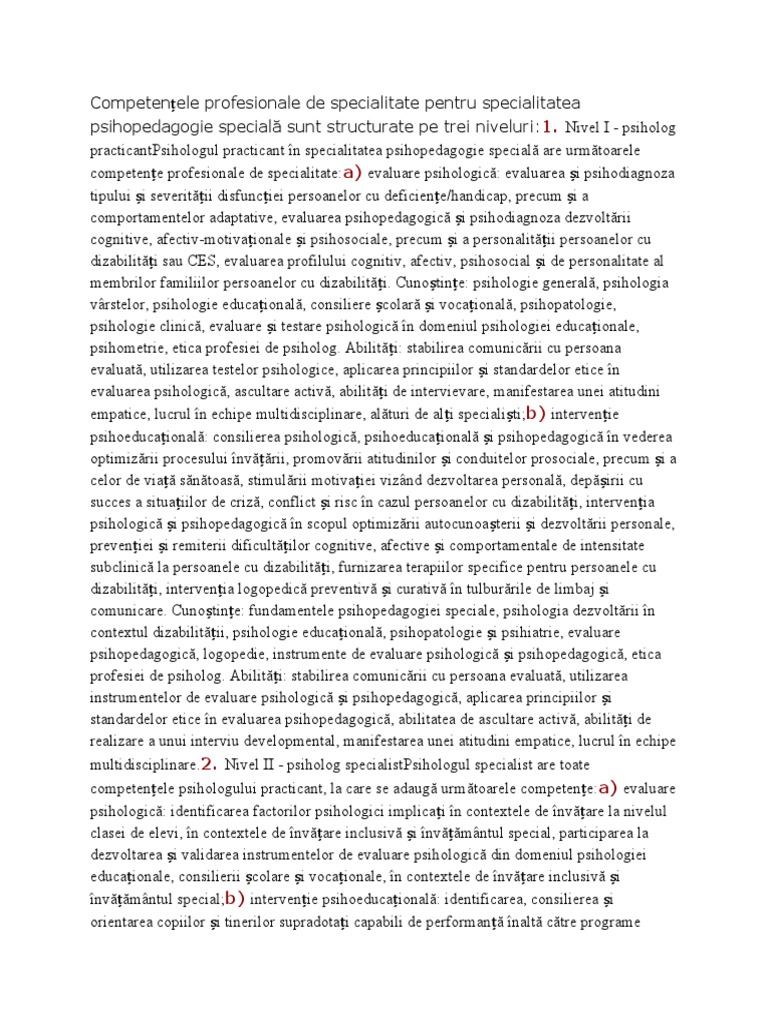 Competențele Profesionale de Specialitate Pentru Specialitatea ...