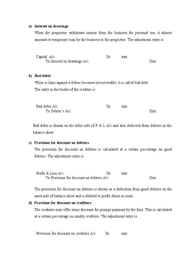 Interest On Drawings PDF Bad Debt Debits And Credits