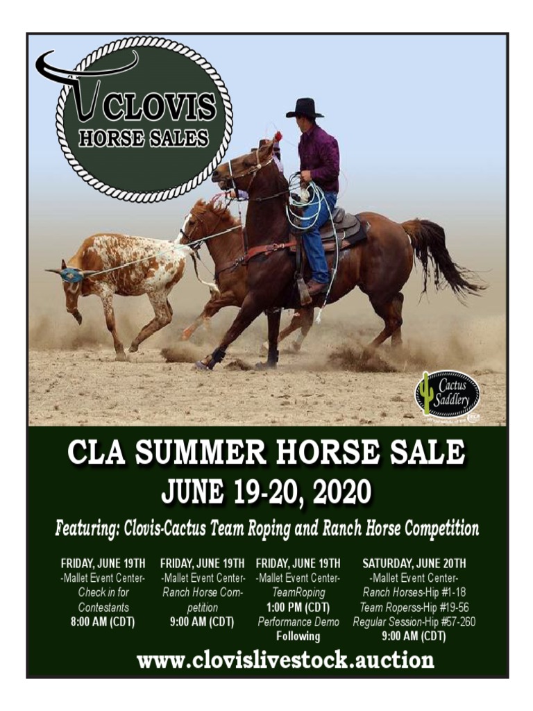 Clovis Horse Sales Summer 2020 Catalog PDF Payments Equus