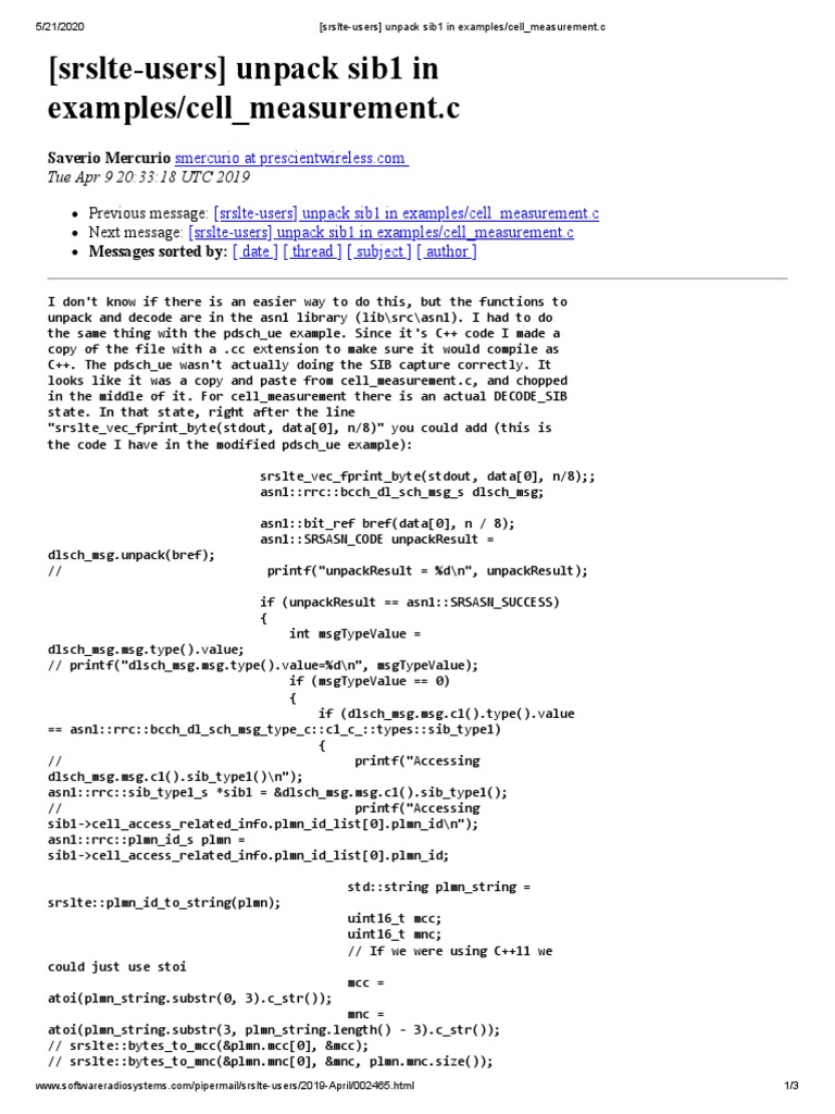 (SrslteUsers) Unpack Sib1 in Examples Cell Measurement PDF