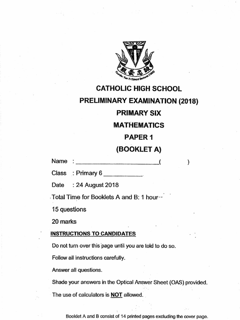 2018 P6 Maths SA2 Catholic High | PDF