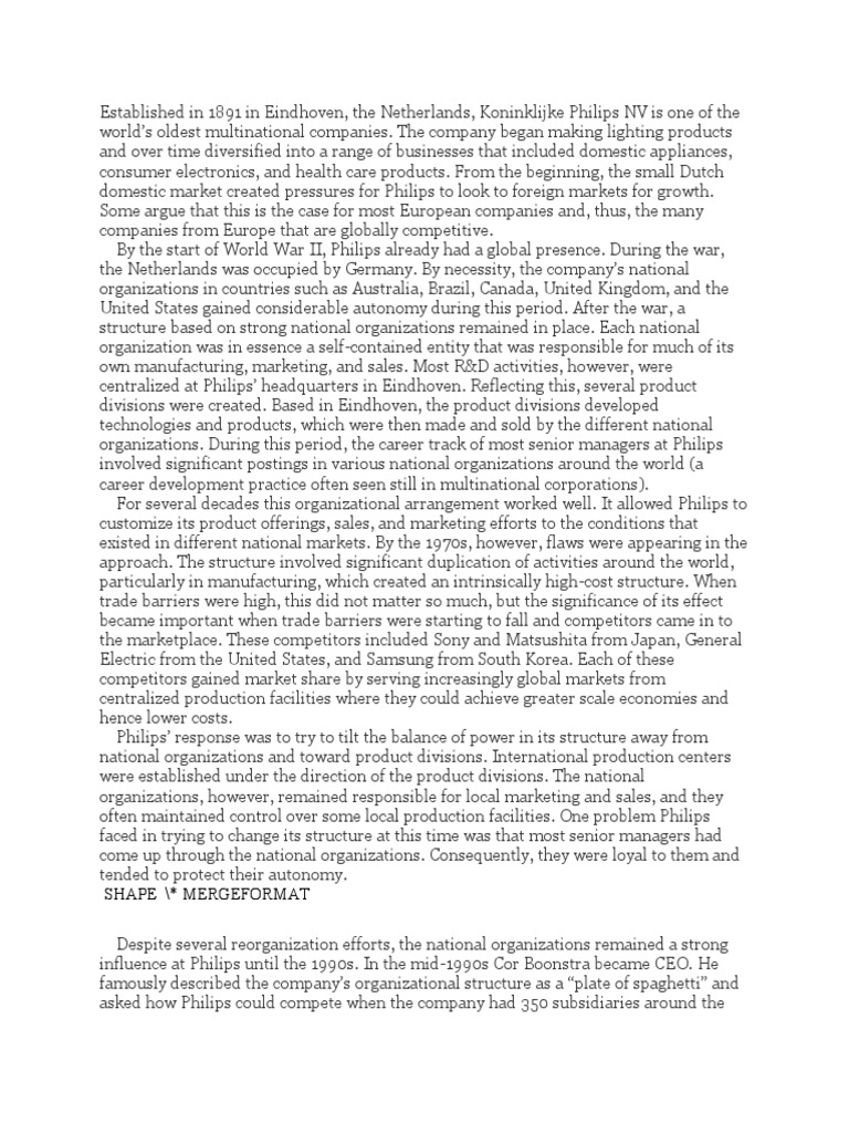 The Evolution of Philips' Organizational Structure: Moving from