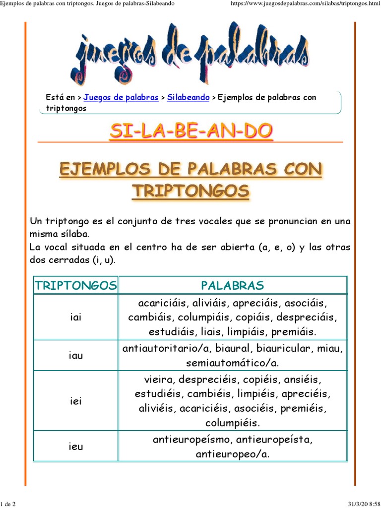 Ejemplos de Palabras Con Triptongos PDF | PDF | Fonética | Voz humana