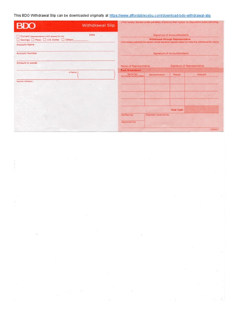 BDO Withdrawal Slip | PDF