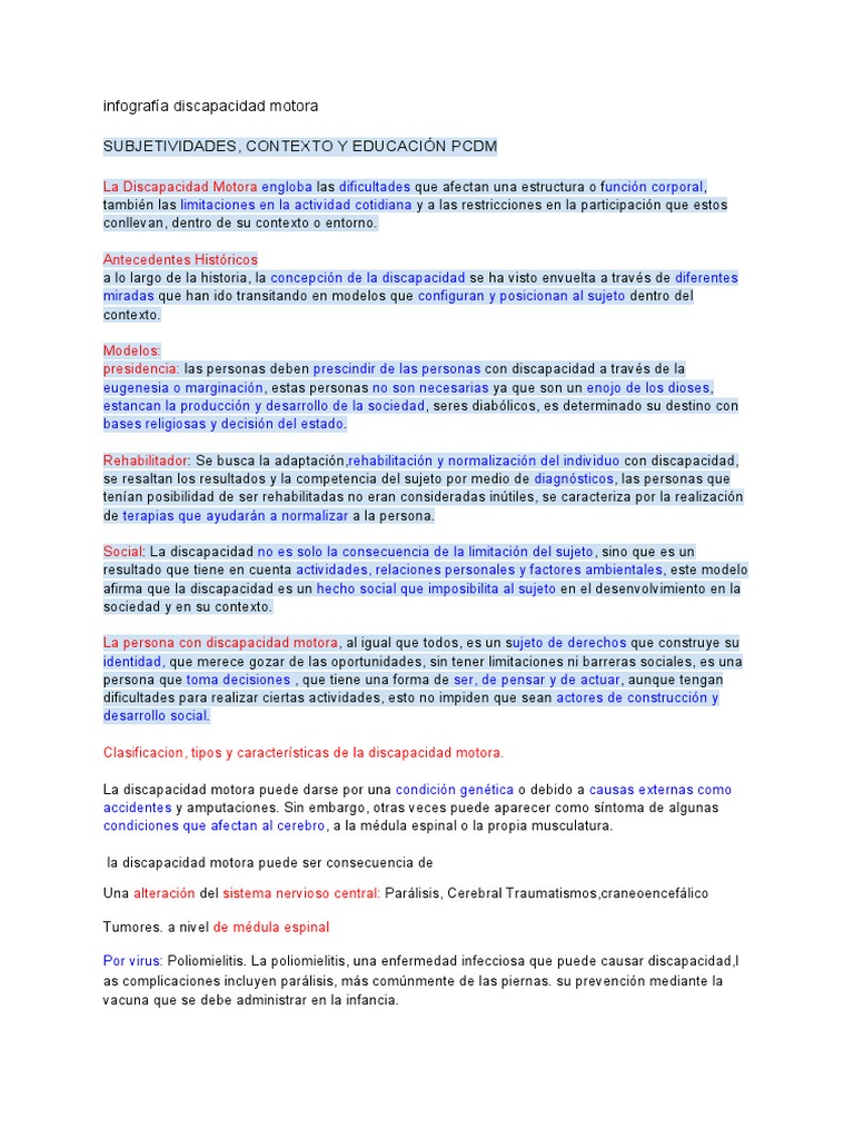 Tipos y características de discapacidad motora | PDF | Hueso | Invalidez