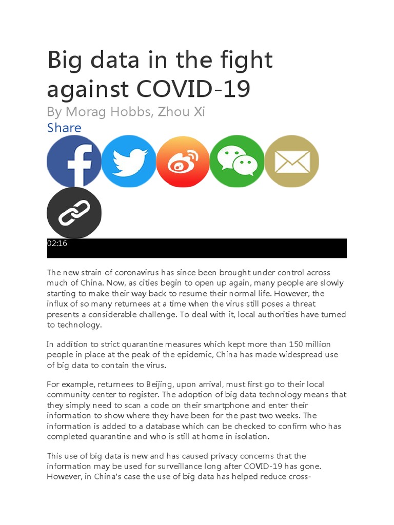 Pro Big Data in The Fight Against COVID-19 | PDF | Big Data | Mobile App