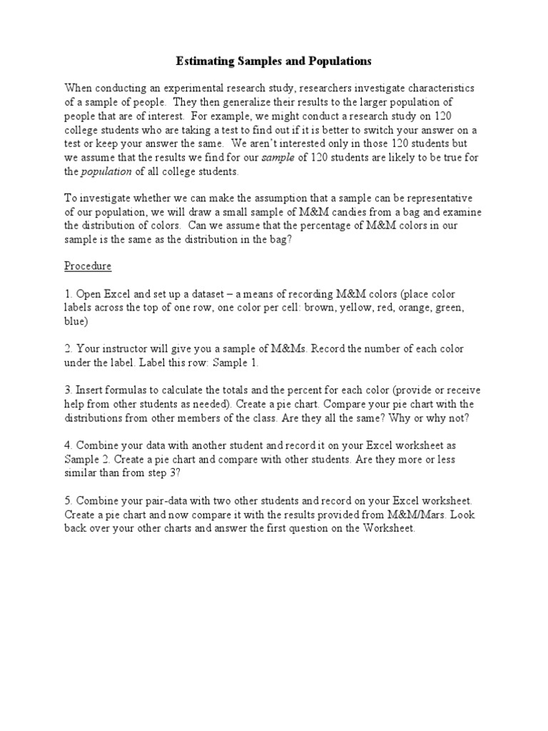 M Ms Exercise Handouts Pdf Confidence Interval Experiment