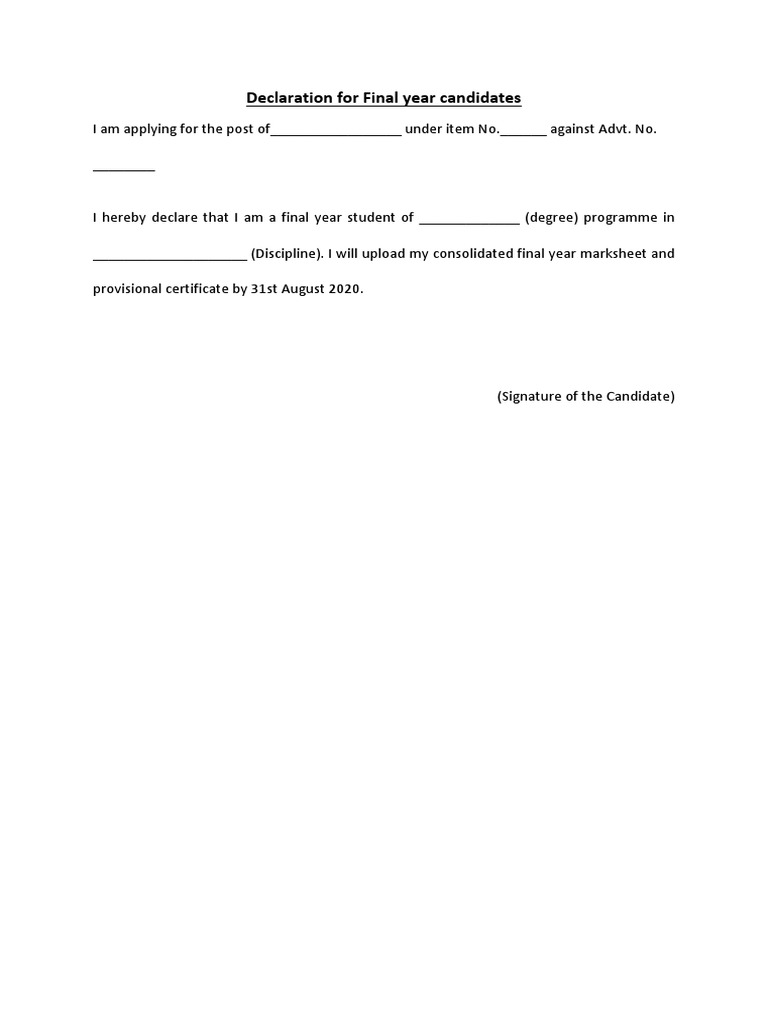 Final Year Candidate Declaration | PDF