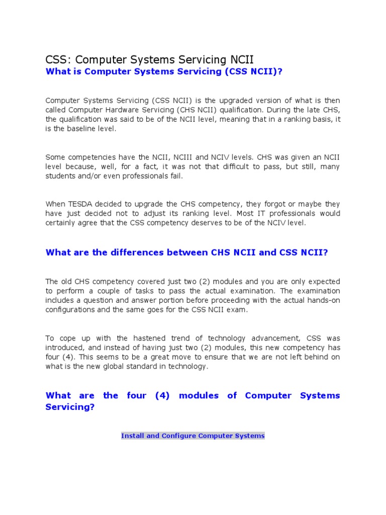 What Is Computer Systems Servicing (CSS NCII) ? | PDF | Computer ...