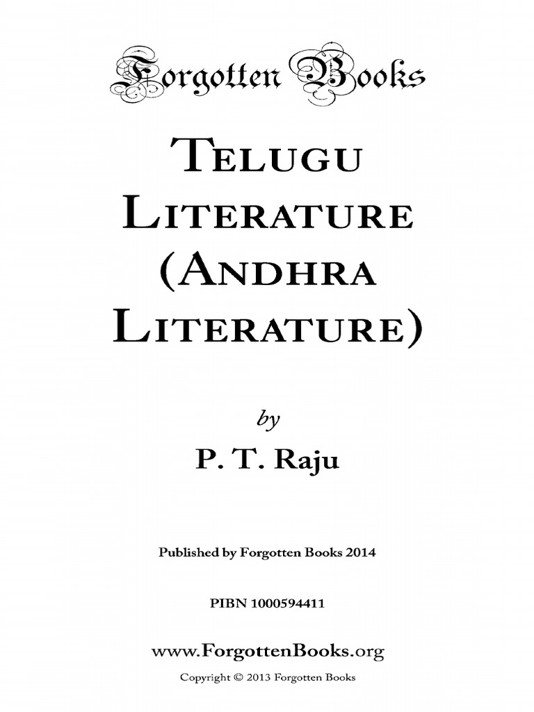 Telugu Literature-In English by P.T.Raju PDF PDF Poetry Religion And Belief photo