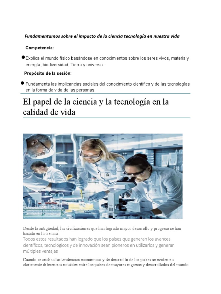 Impacto de la Ciencia en la Calidad de Vida | PDF | Innovación | Vida