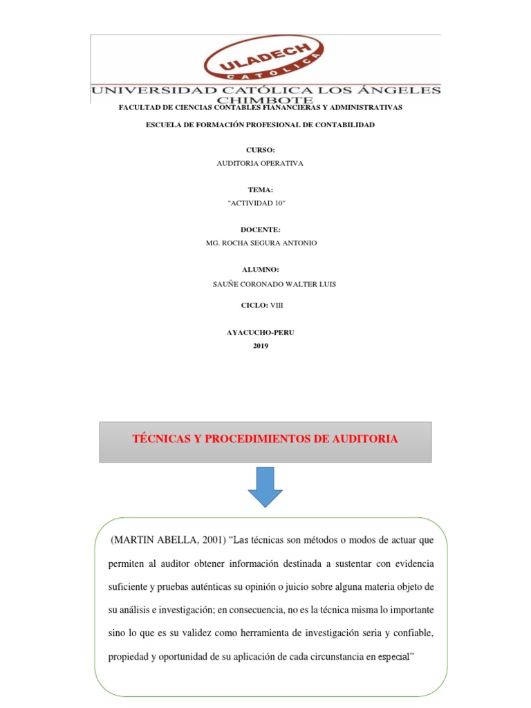 Técnicas y Procedimientos de Auditoría | PDF | Contralor | Auditoría