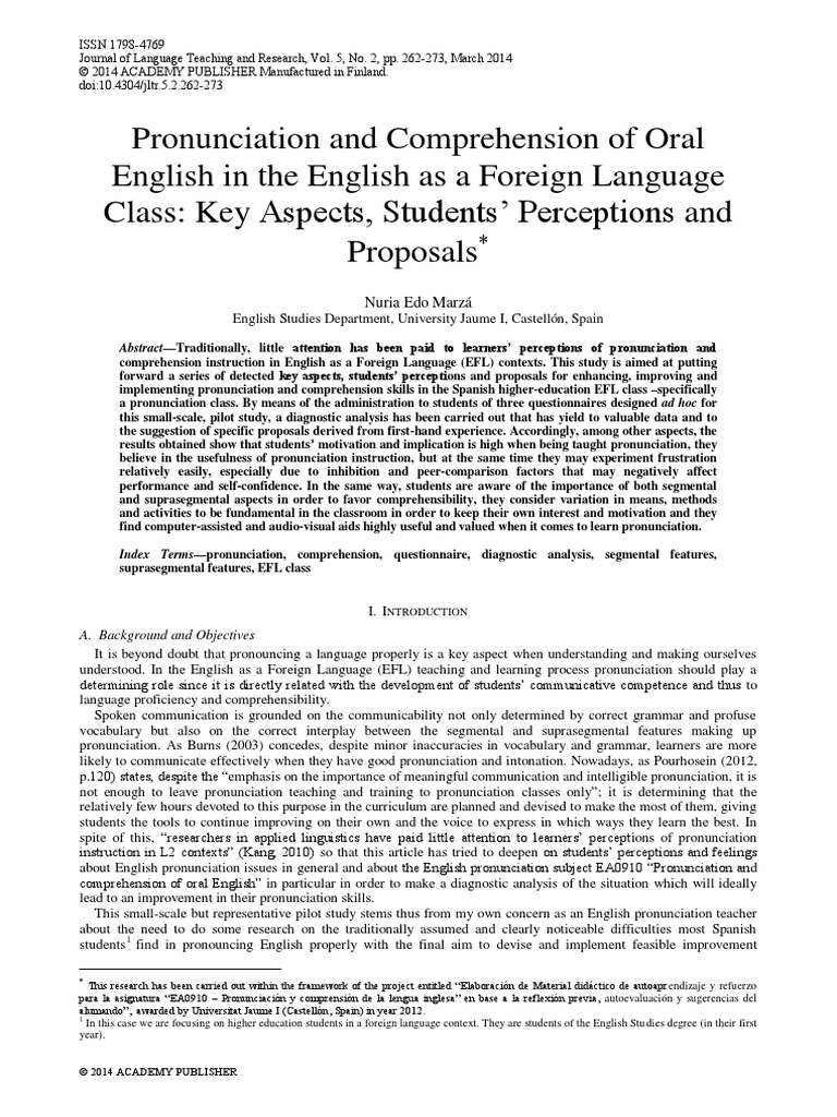 Pronunciation and Comprehension of Oral English in The English As A