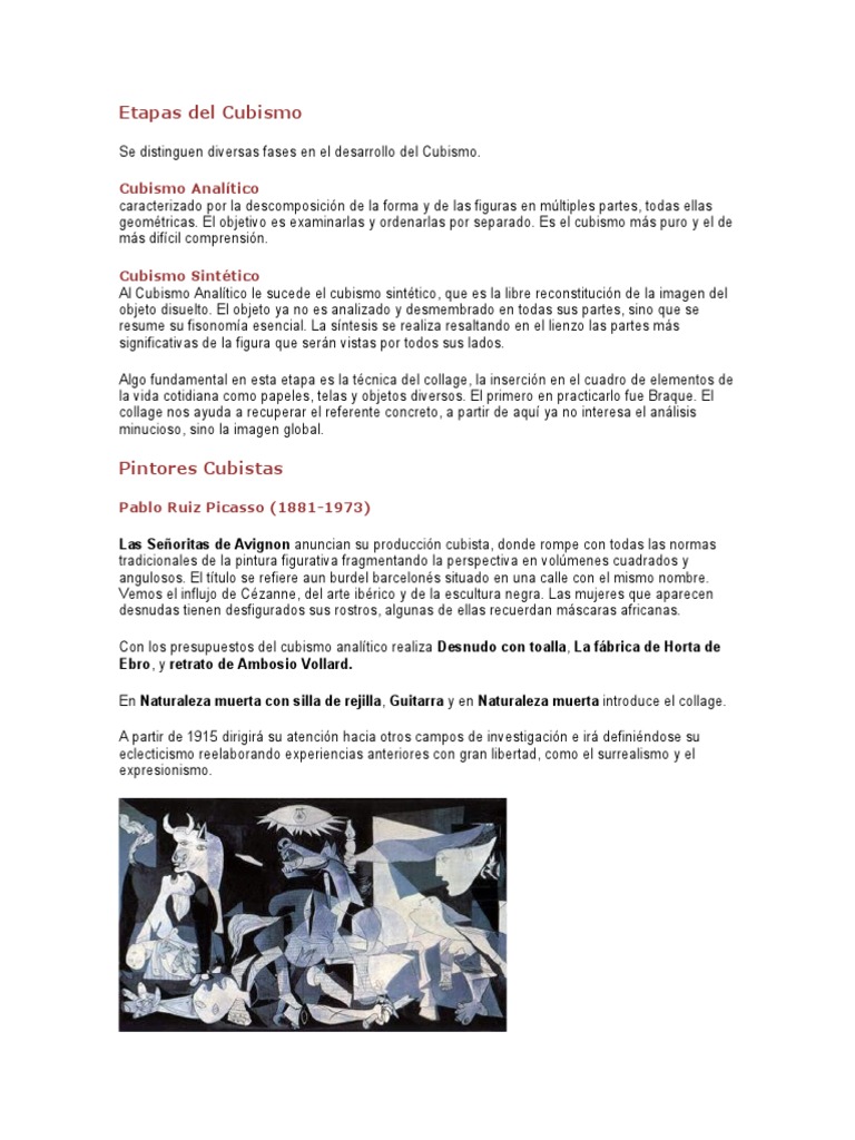 Etapas y Artistas del Cubismo | PDF | Cubismo | Naturaleza muerta, image size:768x1024