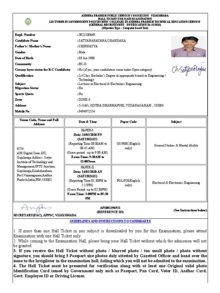 APPSC Exam Hall Ticket Guide | PDF | Test (Assessment) | Computing And ...