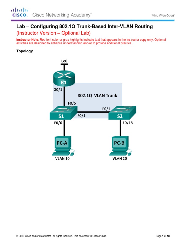 6 3 3 7 Lab Configuring8021QTrunk BasedInter VLANRouting PDF | PDF ...