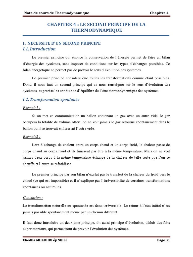 Second Principe de la Thermodynamique | PDF | Entropie | Thermodynamique