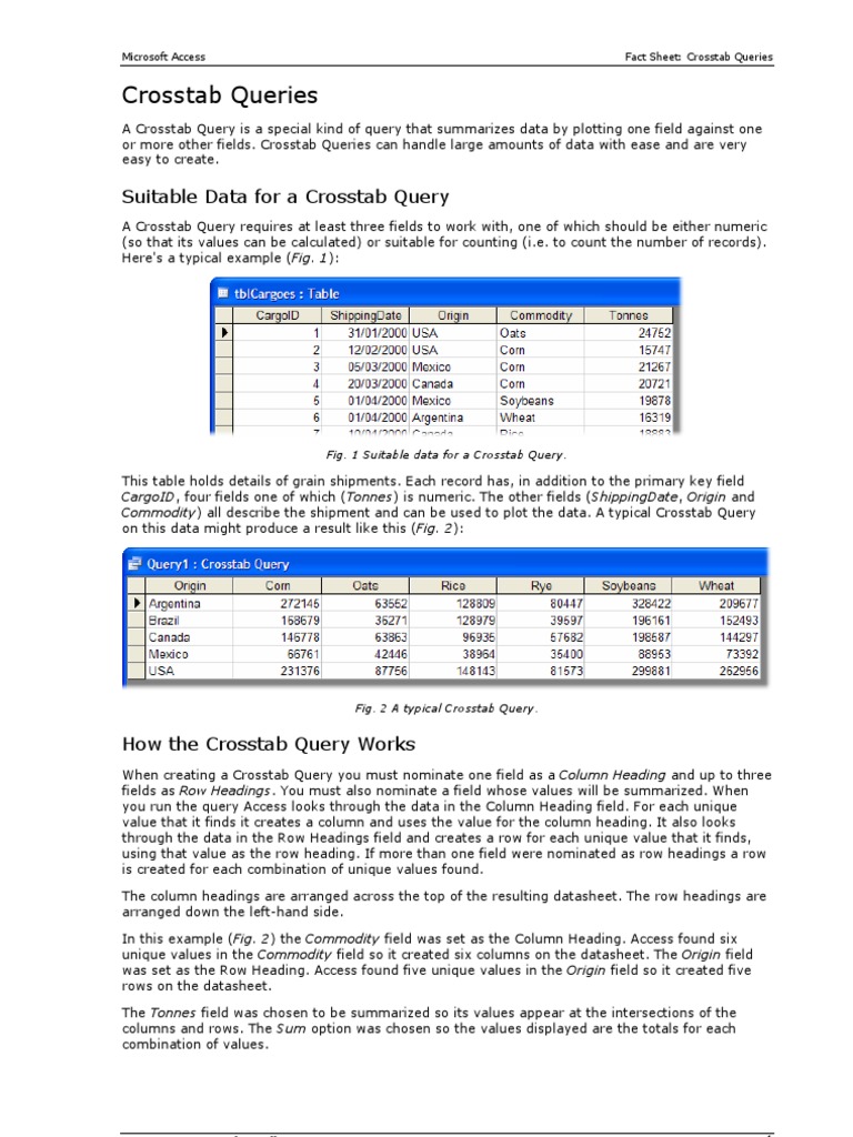 Crosstab Queries: Suitable Data For A Crosstab Query | PDF | Computers