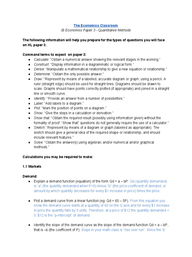 IB Economics Paper 3: Quantitative Methods | PDF | Supply (Economics ...