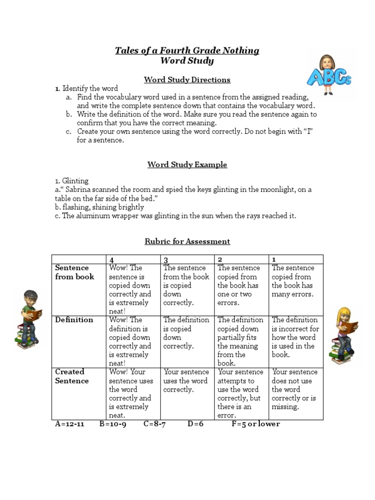 Tales of A Fourth Grade Nothing Word Study | PDF | Semiotics | Human ...