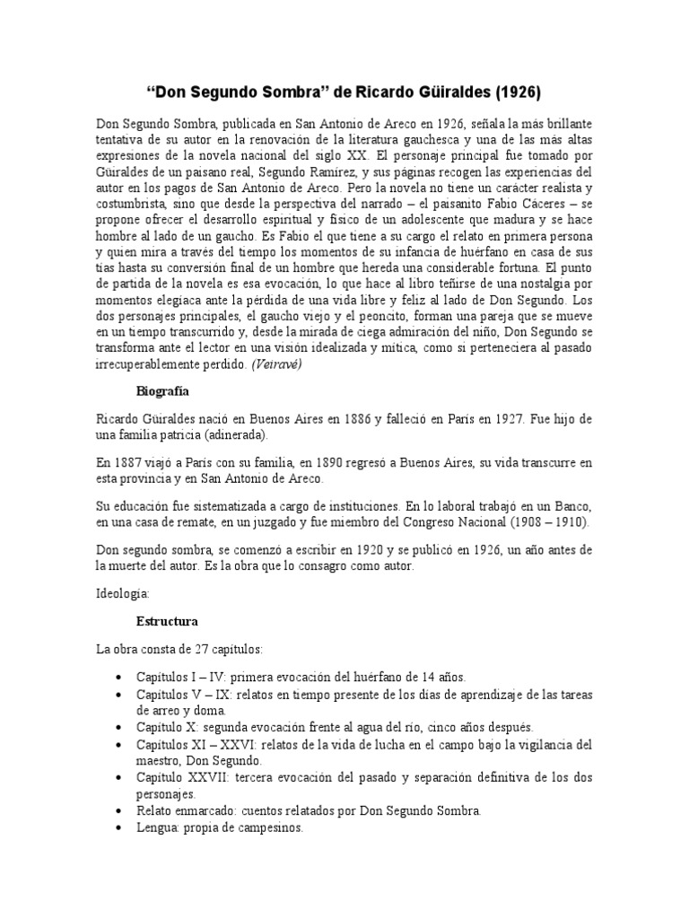 Don Segundo Sombra de Ricardo Güiraldes | PDF