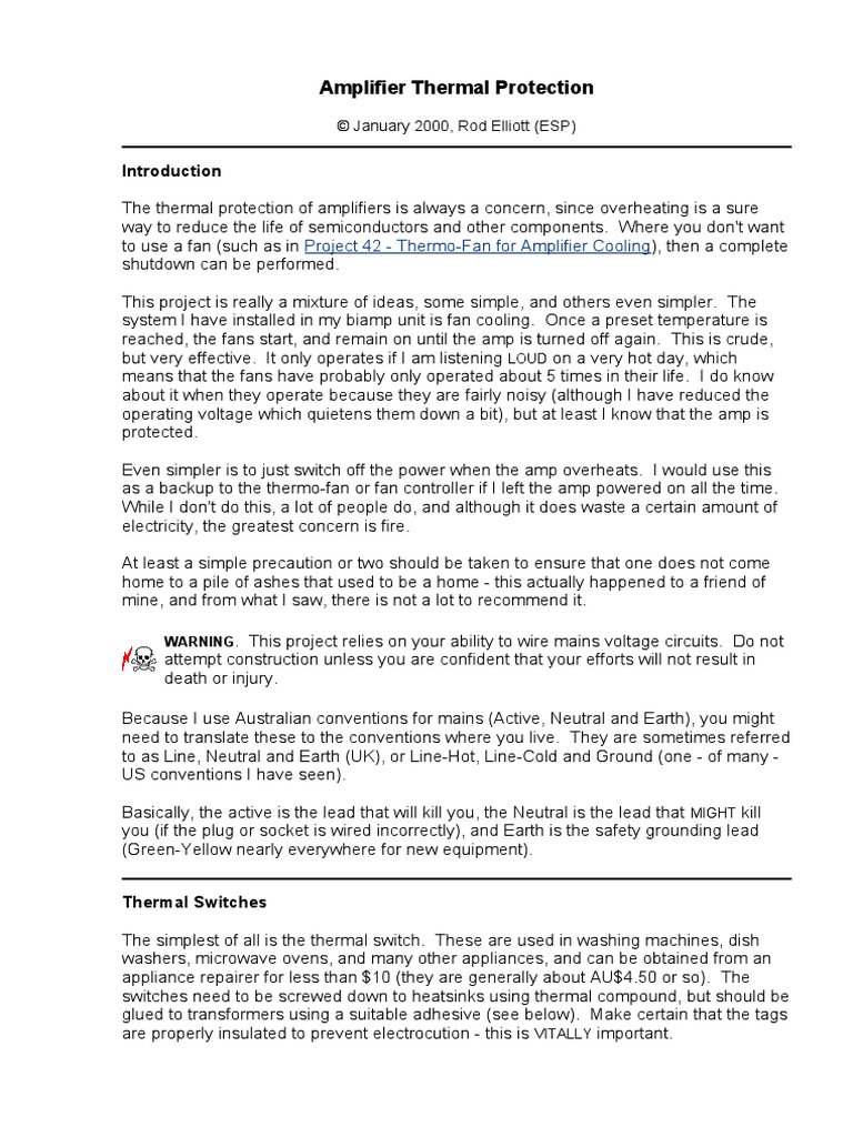 Amplifier Thermal Protection | PDF | Amplifier | Switch