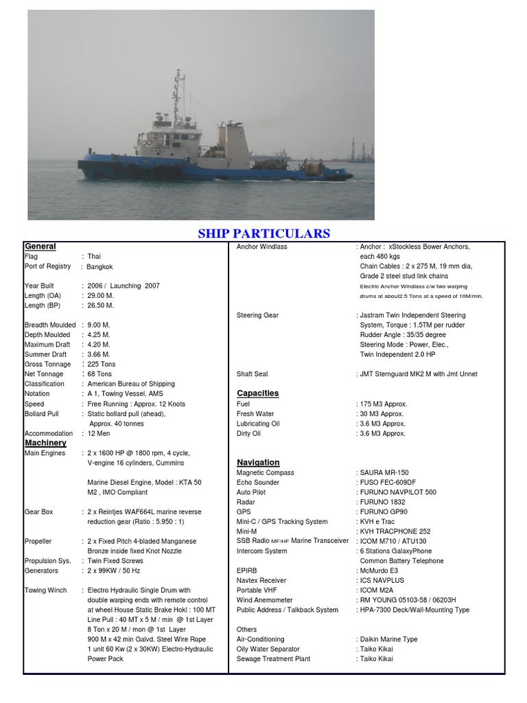 2007 Built 30m 3200Bhp Tug | PDF | Tonnage | Anchor