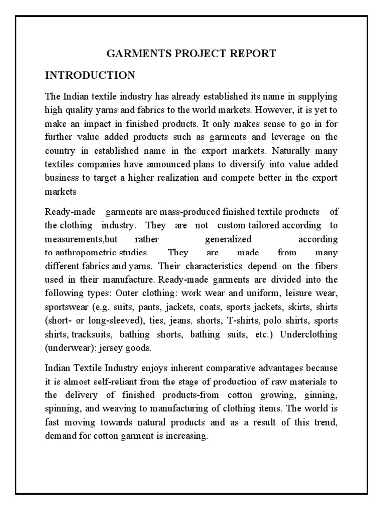 Garment Project PDF Feasibility Study Clothing